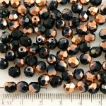 Round Faceted Fire Polished Czech Beads - Black Capri Gold Copper Half - 6mm