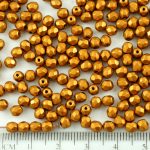 Round Faceted Fire Polished Czech Beads - Matte Bronze Gold - 4mm