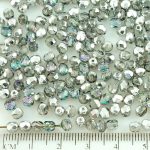 Round Faceted Fire Polished Czech Beads - Crystal Metallic Silver Purple Vitrail Light Half - 4mm