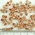 Round Faceted Fire Polished Czech Beads - Crystal Metallic Capri Gold Half - 4mm