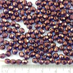 Round Faceted Fire Polished Czech Beads - Crystal Vega Purple - 4mm