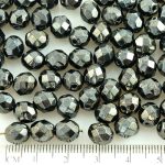 Round Faceted Fire Polished Czech Beads - Metallic Black Silver Luster - 8mm