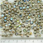 Round Czech Beads - Crystal Graphite Silver Vitrail Rainbow Half - 4mm