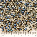 Round Czech Beads - Crystal Metallic Blue Azure Black Half - 4mm