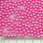 Round Czech Beads - Pearl Shine Light Fuchsia Pink - 4mm