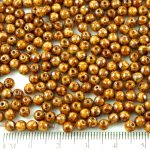 Round Czech Beads - Picasso Silver Opaque Ivory Brown Beige - 4mm