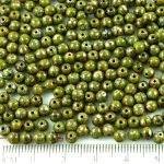 Round Czech Beads - Picasso Silver Opaque Olive Green - 4mm