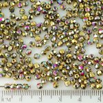 Round Faceted Fire Polished Czech Beads - California Green Purple Gold Half - 3mm