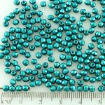 Round Faceted Fire Polished Czech Beads - Pearl Pastel Emerald Green - 3mm