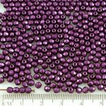 Round Faceted Fire Polished Czech Beads - Pastel Pearl Burgundy Purple - 3mm