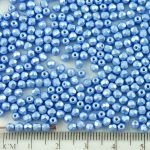 Round Faceted Fire Polished Czech Beads - Pastel Pearl Light Sapphire Blue - 3mm