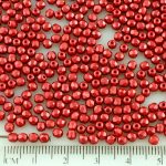 Round Faceted Fire Polished Czech Beads - Pastel Pearl Dark Coral - 3mm