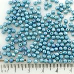 Round Faceted Fire Polished Czech Beads - Chalk Gray Blue Luster - 3mm