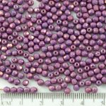 Round Faceted Fire Polished Czech Beads - Chalk Vega Purple - 3mm