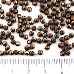 Round Faceted Fire Polished Czech Beads - Metallic Light Bronze Luster - 3mm