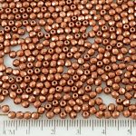 Round Faceted Fire Polished Czech Beads - Metallic Matte Bronze Copper - 3mm