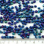 Round Faceted Fire Polished Czech Beads - Metallic Blue Iris - 3mm