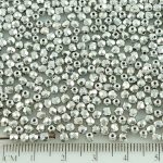 Round Faceted Fire Polished Czech Beads - Metallic Silver - 3mm