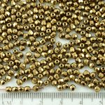 Round Faceted Fire Polished Czech Beads - Metallic Gold Bronze - 3mm