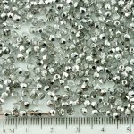 Round Faceted Fire Polished Czech Beads - Metallic Crystal Labrador Silver Half - 3mm