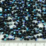 Round Faceted Fire Polished Czech Beads - Black Metallic AB Half - 3mm