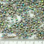 Round Faceted Fire Polished Czech Beads - Crystal Metallic Vitrail Green Pink Half - 3mm