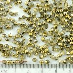 Round Faceted Fire Polished Czech Beads - Crystal Metallic Gold Half - 3mm
