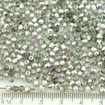 Round Faceted Fire Polished Czech Beads - Crystal Metallic Silver Purple Vitrail Light Half - 3mm