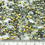 Round Faceted Fire Polished Czech Beads - Crystal Metallic Marea Gold Half - 3mm
