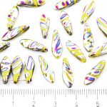 Dagger Leaf Czech Beads - Opaque Lemon Yellow Zebra Peacock Vitrail Spotted - 16mm