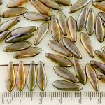 Dagger Leaf Czech Beads - Picasso Brown Luster Green Purple - 16mm