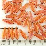 Dagger Leaf Czech Beads - Crystal Picasso Pink Gold Luster Terracotta - 16mm