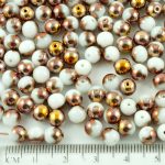 Round Czech Beads - Opaque White Metallic Sunset Bronze Half - 6mm