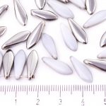 Dagger Leaf Czech Beads - Opaque White Metallic Dark Silver Half - 16mm