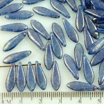 Dagger Leaf Czech Beads - Crystal Picasso Blue Silver Copper Terracotta - 16mm