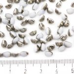 Pinch Czech Beads - Opaque White Metallic Silver Half - 5mm