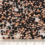 Round Faceted Fire Polished Czech Beads - Black Capri Gold Copper Half - 3mm