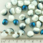 Mushroom Czech Beads - White Alabaster Blue Flare - 9mm