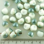 Mushroom Czech Beads - Opaque White Silver Luster Half - 9mm