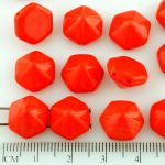 Pyramid Hexagon Two Hole Czech Beads - Opaque Coral Red Hexagon - 12mm
