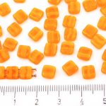 Two Hole Czech Beads - Yellow Orange Amber Striped Opal - 6mm