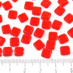 Two Hole Czech Beads - Opaque Coral Red - 6mm