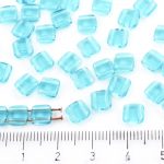 Two Hole Czech Beads - Crystal Turquoise Green - 6mm