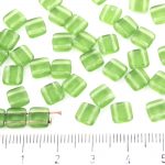 Two Hole Czech Beads - Matte Crystal Light Chrysolite Green Frosted - 6mm