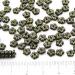 Forget-Me-Not Flower Czech Small Flat Beads - Opaque Jet Black Metallic Gold Patina Marble Luster - 5mm