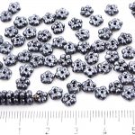 Forget-Me-Not Flower Czech Small Flat Beads - Opaque Jet Black Metallic Silver Gray Patina Marble Luster - 5mm