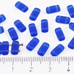Two Hole Czech Beads - Matte Crystal Capri Blue Frosted Sea Glass - 8mm