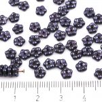Forget-Me-Not Flower Czech Small Flat Beads - Picasso Opaque Jet Black Luster - 5mm