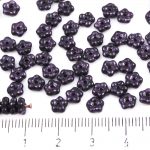 Forget-Me-Not Flower Czech Small Flat Beads - Opaque Jet Black Metallic Purple Patina Marble Luster - 5mm