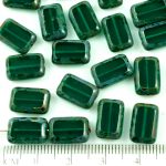 Rectangle Table Cut Flat Czech Beads - Picasso Brown Crystal Emerald Green - 12mm